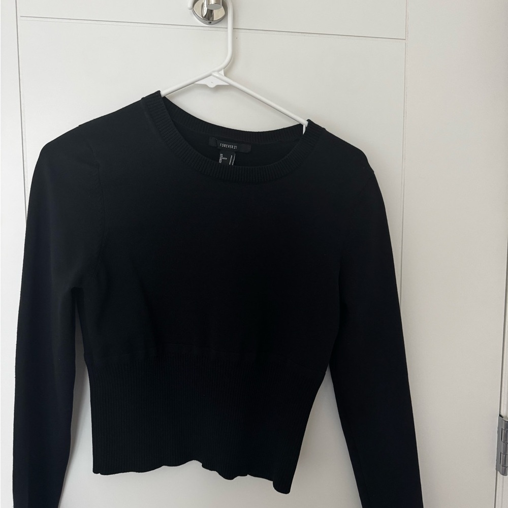 Forever 21 Black Fitted Ribbed Hoodie